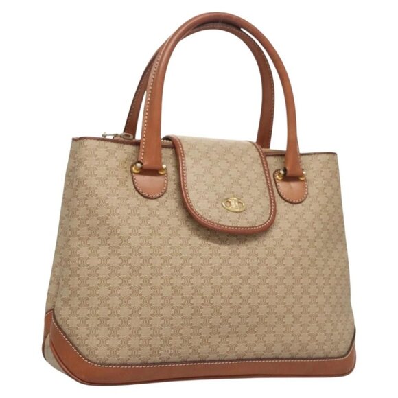 CELINE Macadam Canvas Hand Bag PVC Beige Gold - Picture 1 of 16